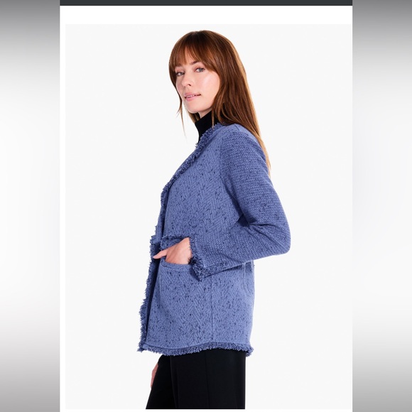 NWT Nic + Zoe Fringe Mix Knit Blazer in Cornflower All Season - Picture 4 of 11